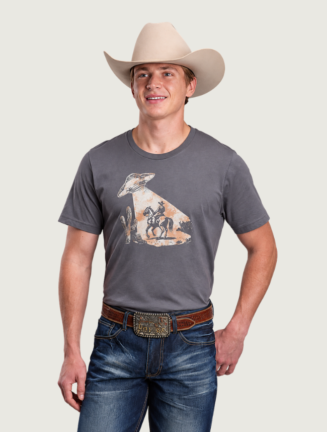 Tin Haul Unisex Charcoal Cowboy UFO Graphic T-Shirt