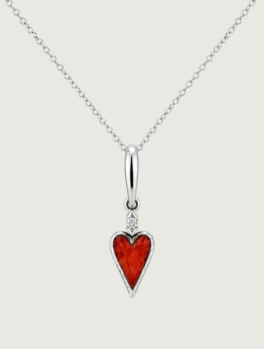Kabana Sterling Silver Spiny Red Oyster & Diamond Heart Pendant