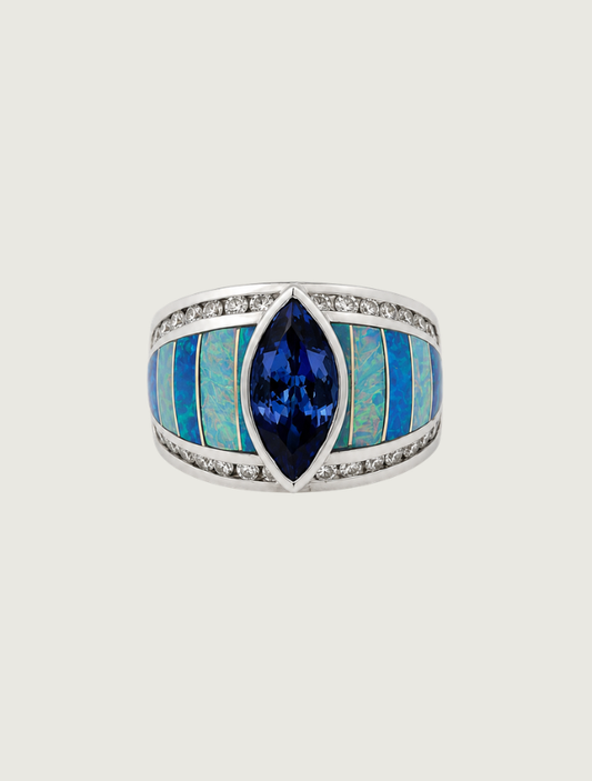 14K WG TZ/OP/DIA Ring (MQ TZ: 2.87ct, D: 0.50ct)