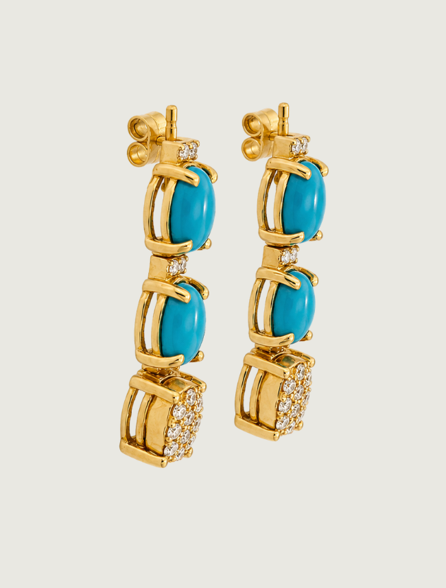 18K Yellow Gold Sleeping Beauty Turquoise & Diamond Earrings