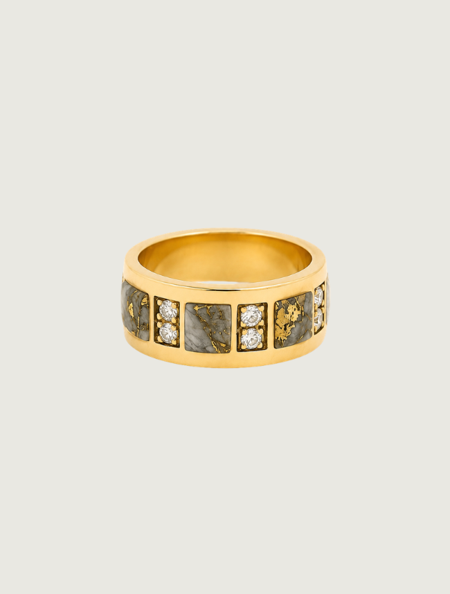 14K Yellow Gold Gold Quartz & Diamond Band
