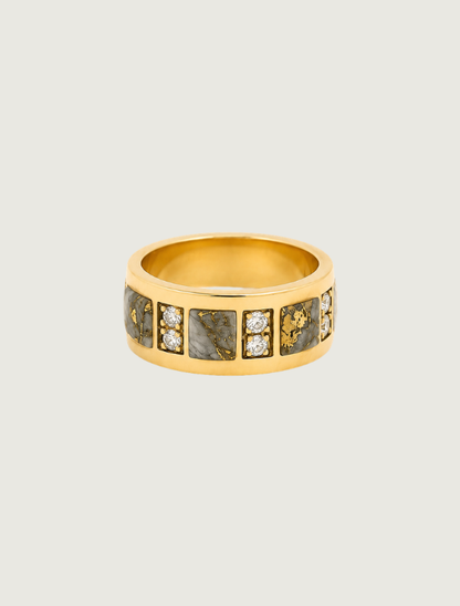 14K Yellow Gold Gold Quartz & Diamond Band
