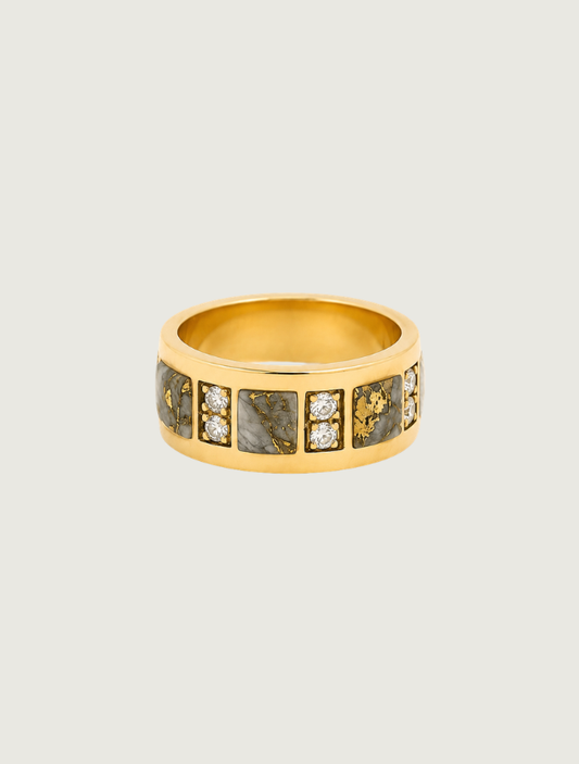 14K Yellow Gold Gold Quartz & Diamond Band