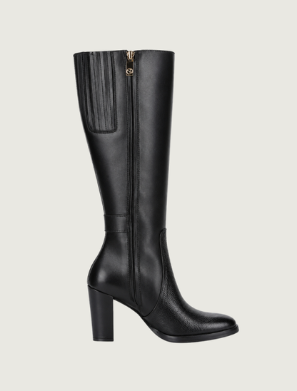 Cuadra Black Deer Leather Tall Top Zipper Cowgirl Boots