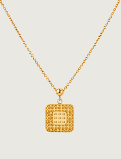 18K Yellow Gold White Enamel & Diamond Necklace