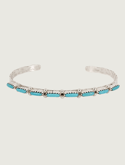 Front view of M.F.R. sterling silver Sleeping Beauty turquoise cuff bracelet