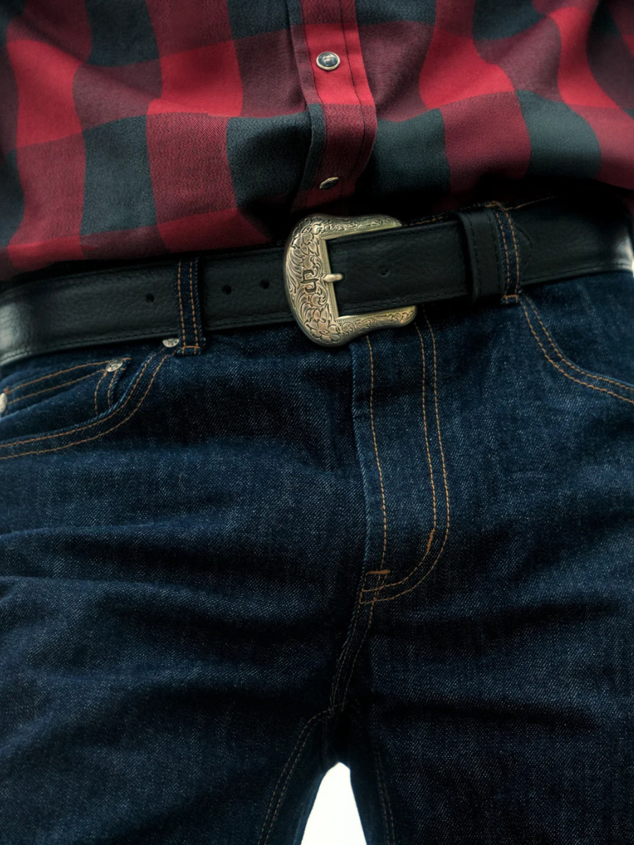 Stetson Men's Black "Bison Nickel" Leather Belt