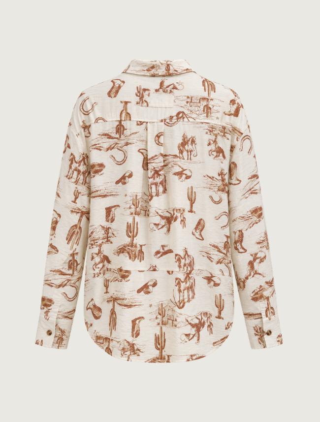 Hem & Thread Cream Cowboy Print Button-Up Shirt
