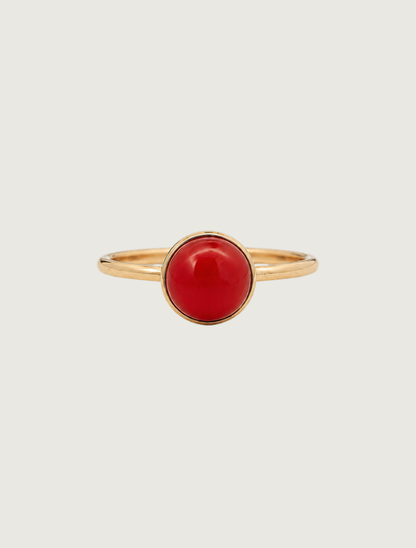 14K Yellow Gold Red Coral Ring