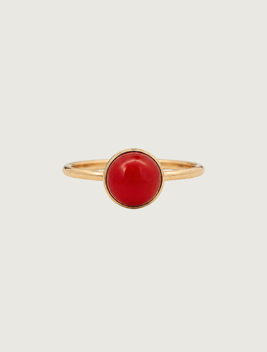 14K Yellow Gold Red Coral Ring