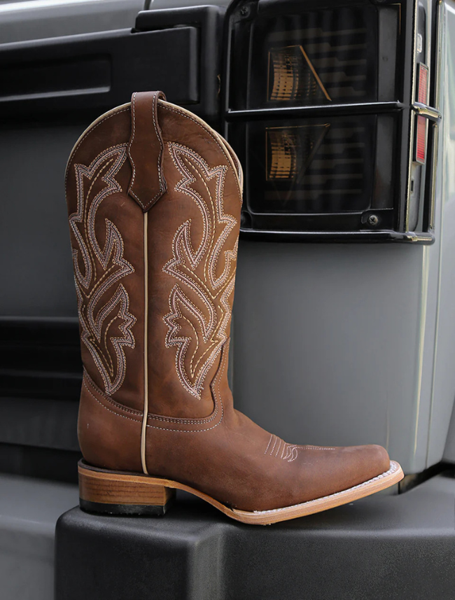 Circle G Women's Chocolate Embroidery Square Toe Cowboy Boot