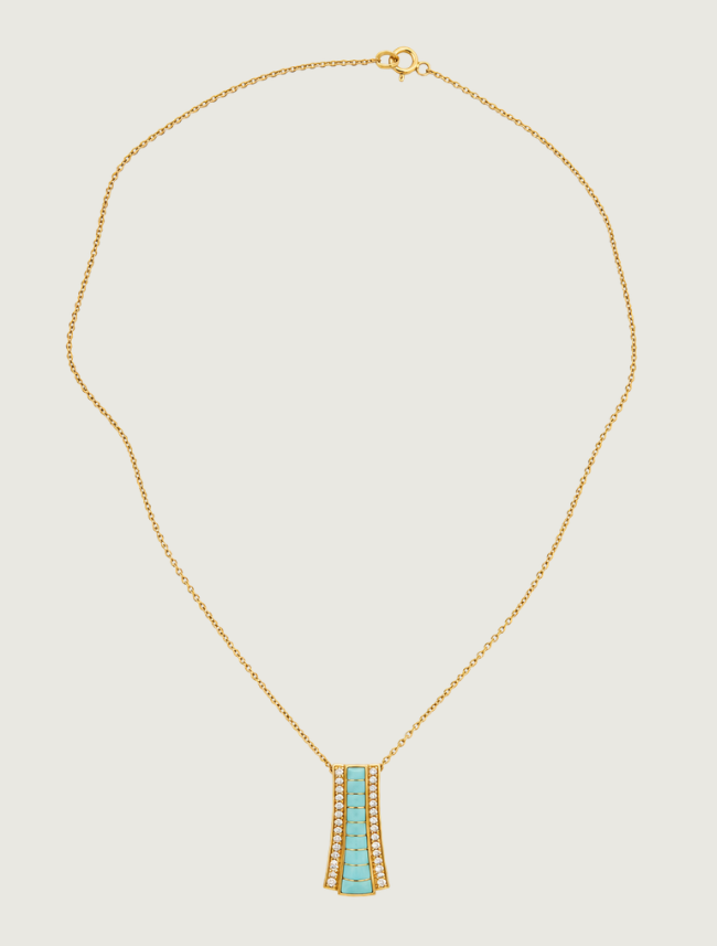 14K Yellow Gold Turquoise & Diamond Pendant