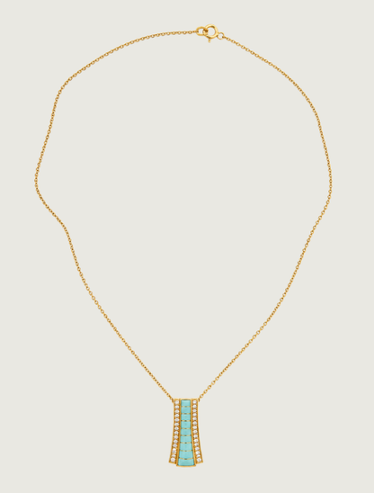 14K Yellow Gold Turquoise & Diamond Pendant