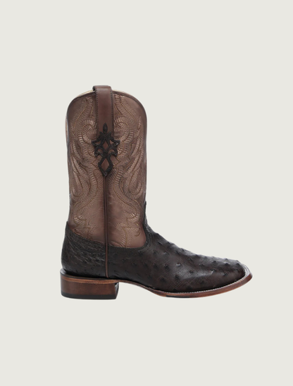 Corral Black Embroidery & Ostrich Square Toe Cowboy Boots