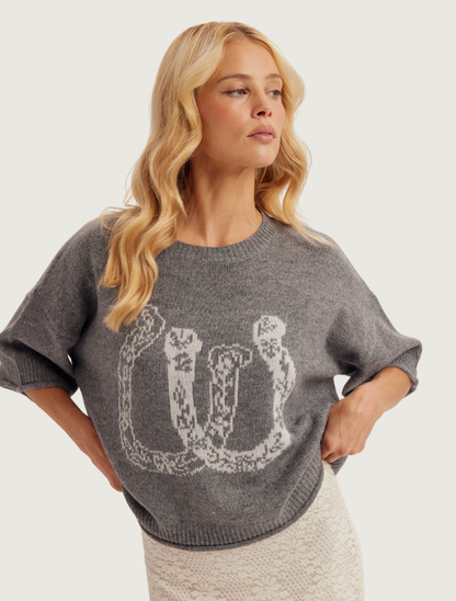 Hem & Thread Grey Horseshoe Jacquard Sweater