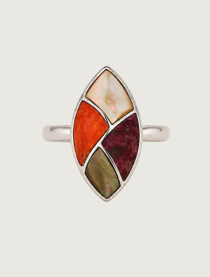 Kabana Sterling Silver & Mixed Mother of Pearl / Oyster Shell Ring