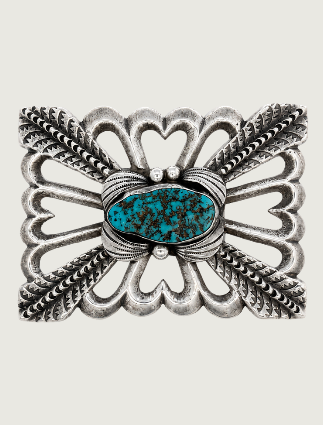 W.J.H. Sterling Silver Turquoise Belt Buckle