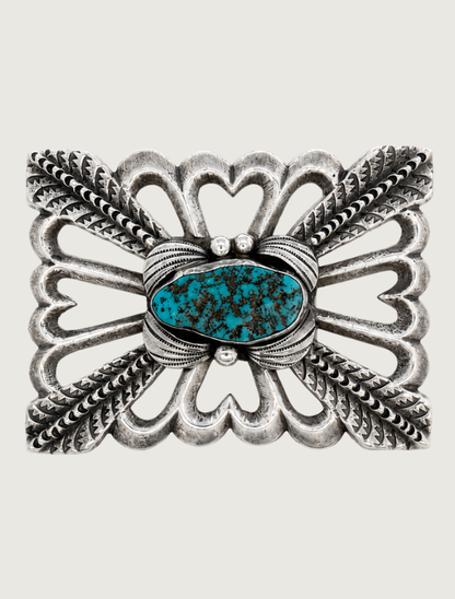 W.J.H. Sterling Silver Turquoise Belt Buckle