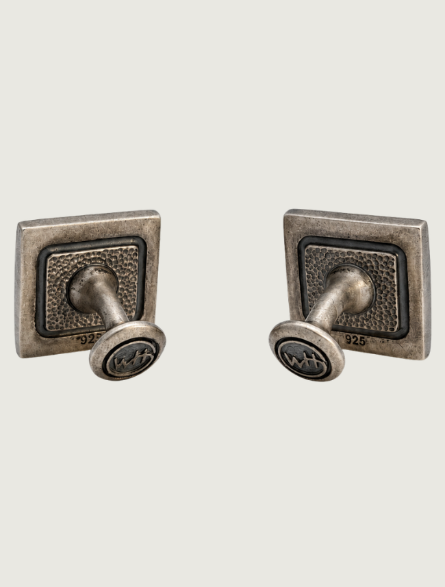 William Henry 'Brown Mammoth Duo' Sterling Silver Cufflinks with Brown Wooly Mammoth Tooth Fossil Inlay
