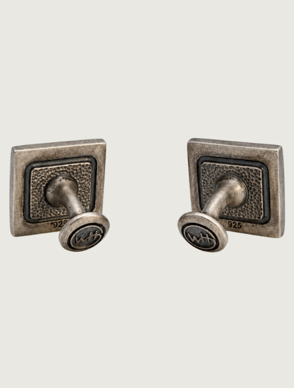 William Henry 'Brown Mammoth Duo' Sterling Silver Cufflinks with Brown Wooly Mammoth Tooth Fossil Inlay