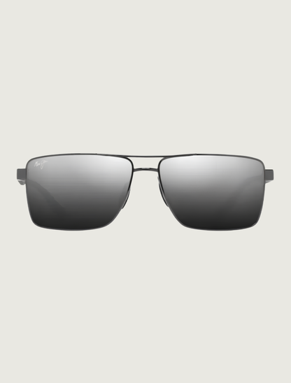 Maui Jim Piha sunglasses in Shiny Gunmetal with Black / Dual Mirror Silver to Black — front view