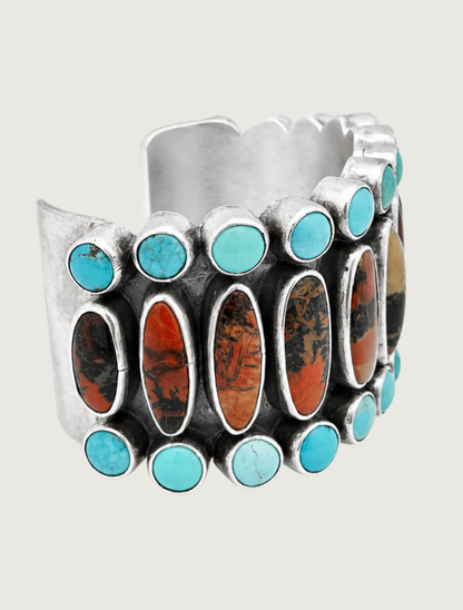 Frederico Jimenez Sterling Silver Turquoise & Petrified Wood Cuff