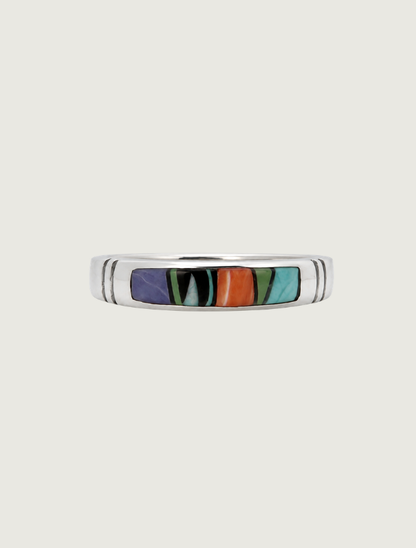 Sterling Silver Multi Inlay Ring