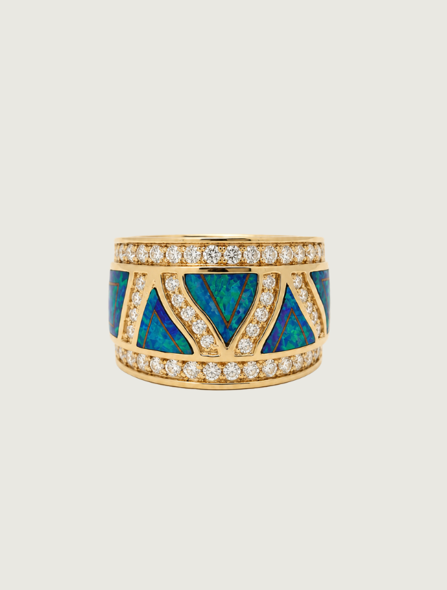 14K Yellow Gold Opal Inlay & Diamond Ring