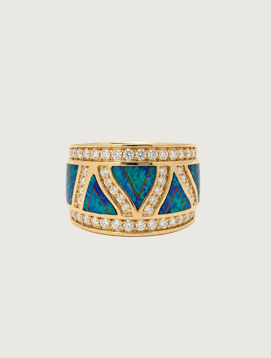 14K Yellow Gold Opal Inlay & Diamond Ring