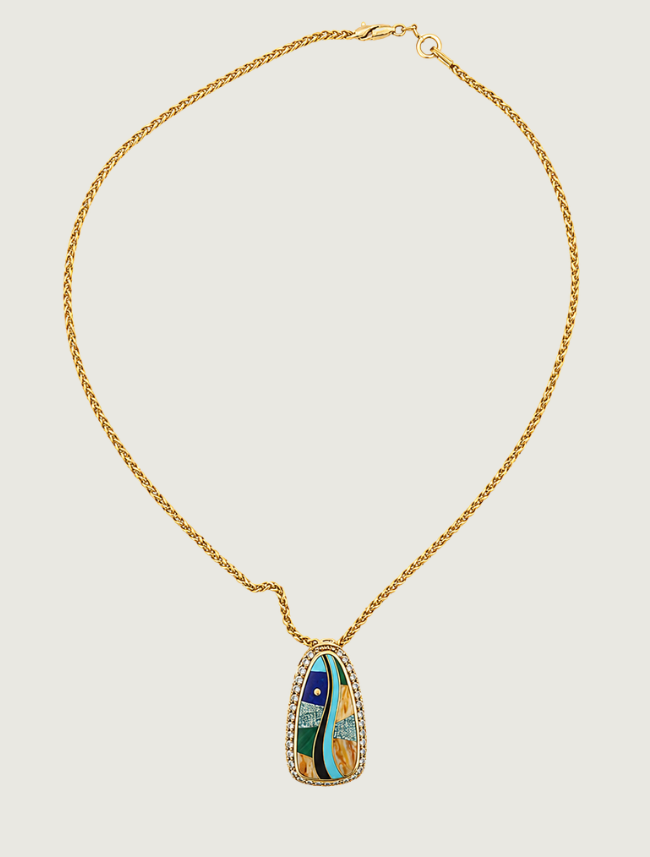 14K Yellow Gold Diamond & Multi-Stone Inlay Pendant