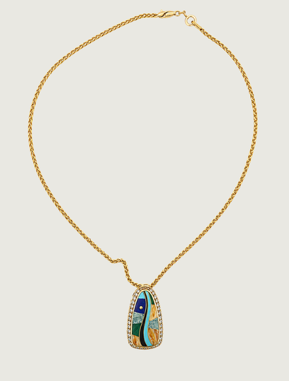 14K Yellow Gold Diamond & Multi-Stone Inlay Pendant