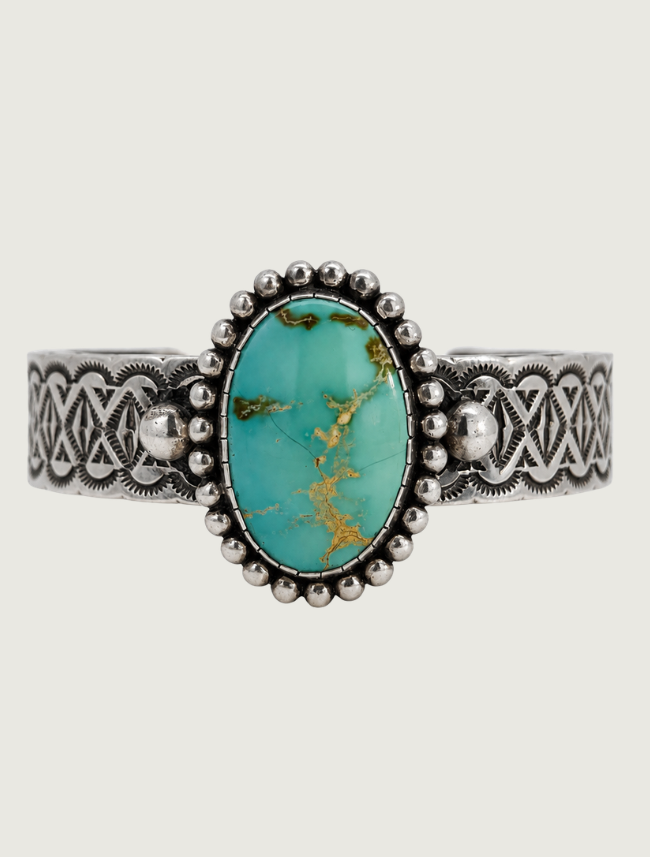 Johnathan Nez Sterling Silver Stamped Turquoise Cuff