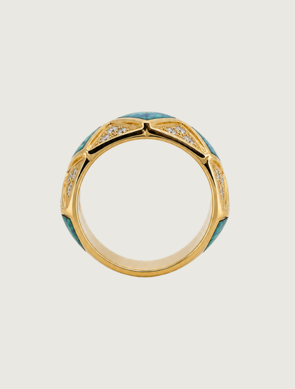 14K Yellow Gold Opal Inlay & Diamond Ring