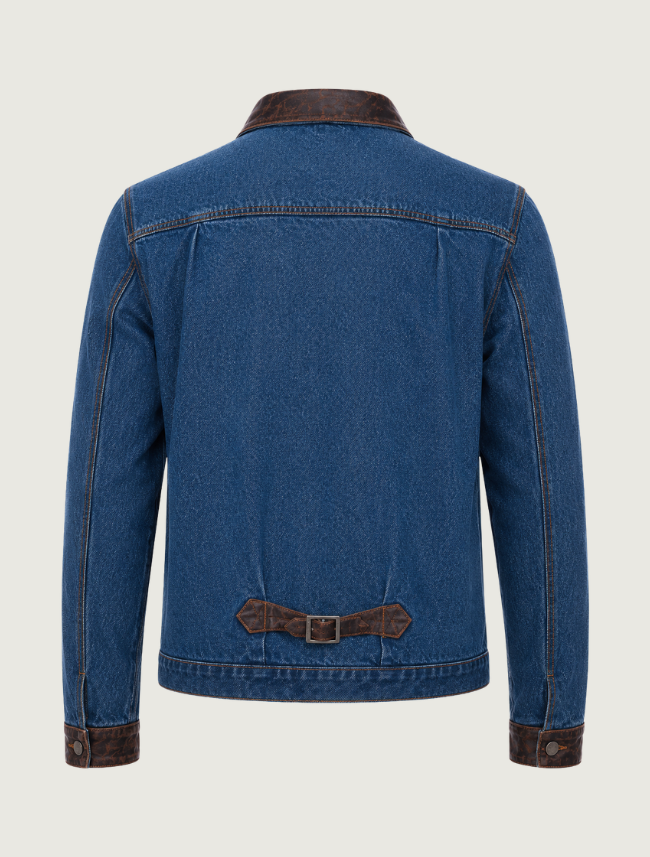 Men's Denim & Leather Button-Up Jacket