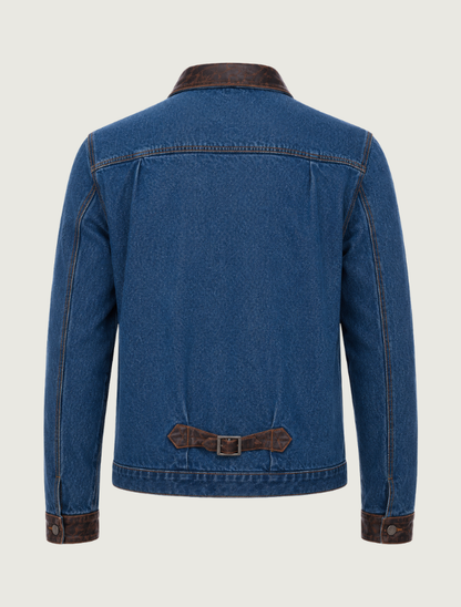 Men's Denim & Leather Button-Up Jacket