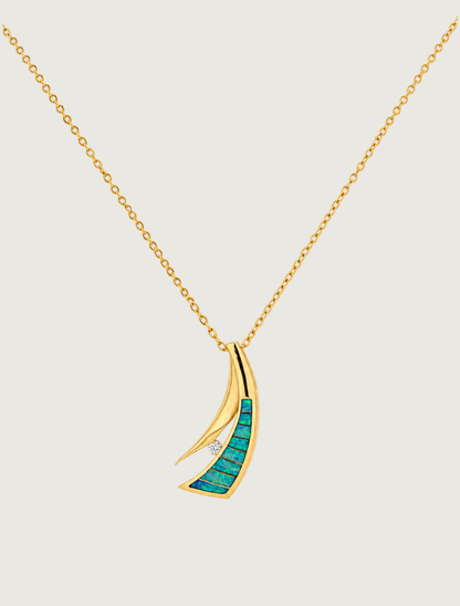 14K Yellow Gold Opal & Diamond Pendant