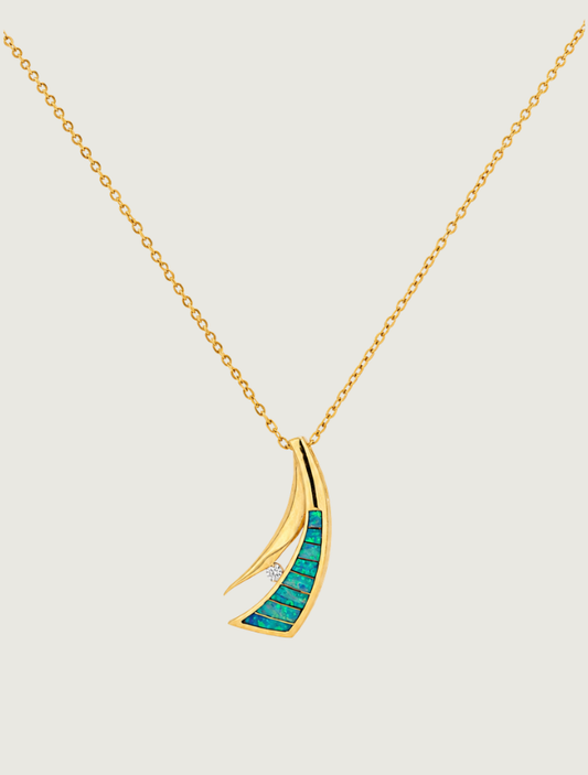 14K Yellow Gold Opal & Diamond Pendant