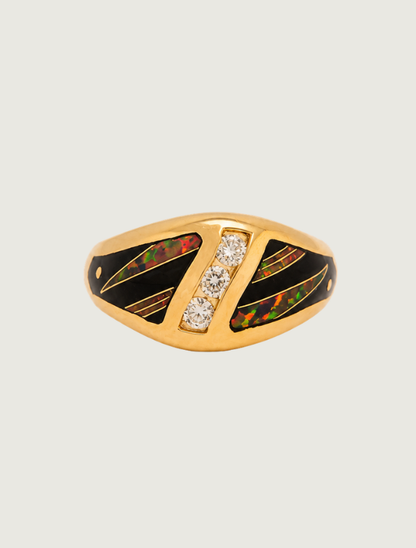 14K Yellow Gold Black Jade & Fire Opal Ring