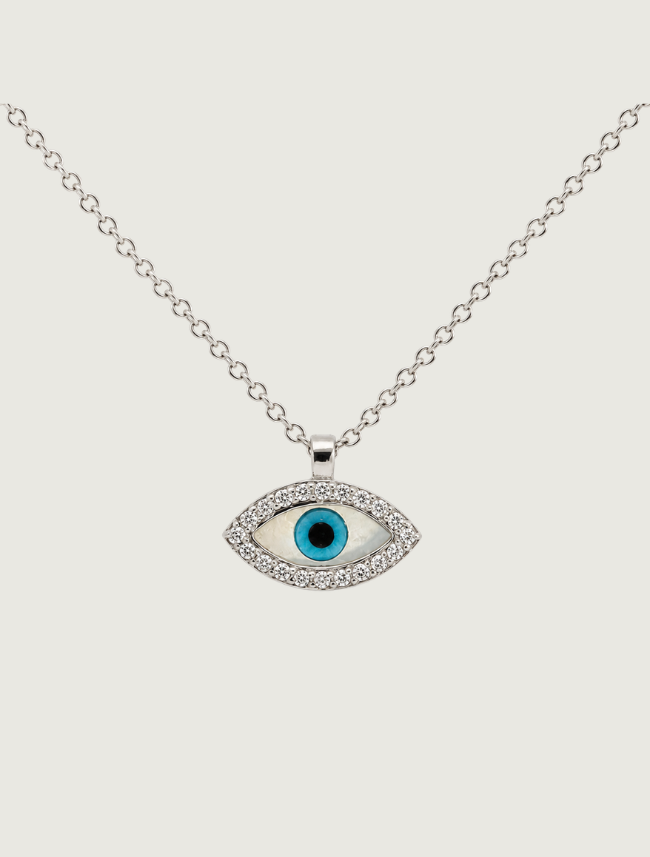 18K White Gold & Diamond Evil Eye Necklace