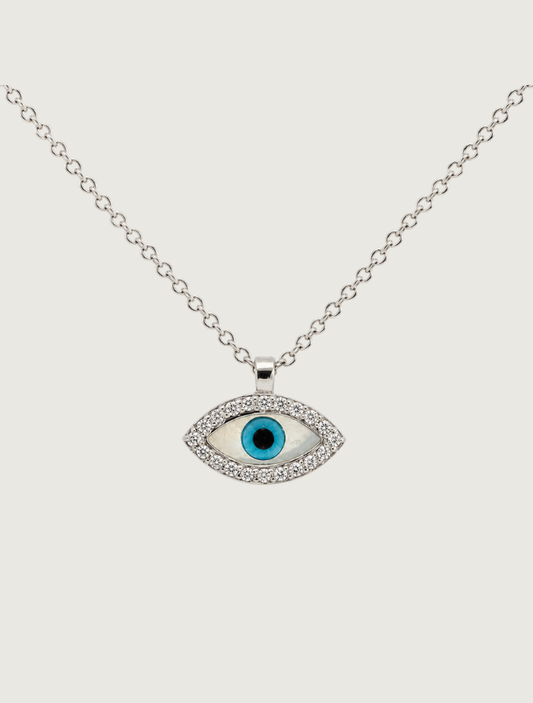 18K White Gold & Diamond Evil Eye Necklace