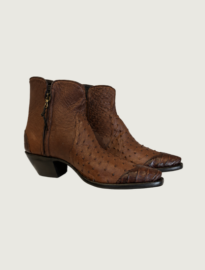 Stallion Ostrich & Caiman Zorro Ankle Boots in Kango Tobac