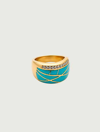 14K Yellow Gold Turquoise & Diamond Ring