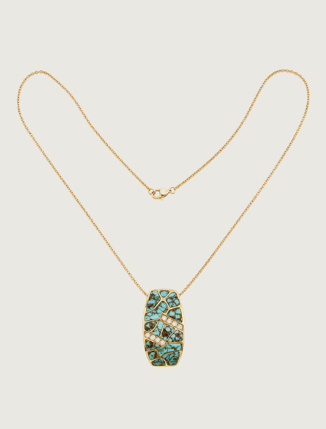 14K Yellow Gold Turquoise & Diamond Pendant
