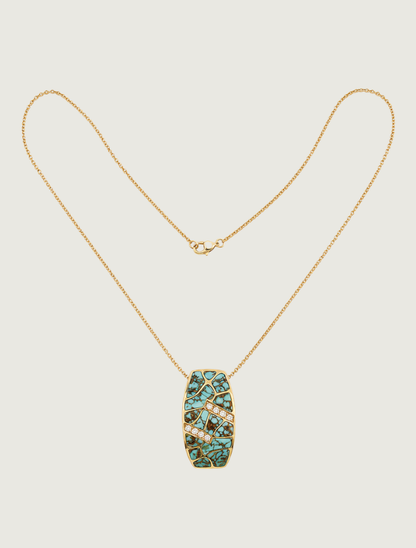 14K Yellow Gold Turquoise & Diamond Pendant