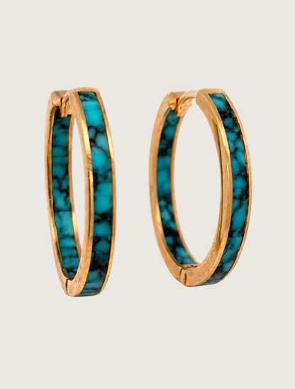 14K Yellow Gold Kingman Turquoise Hoops