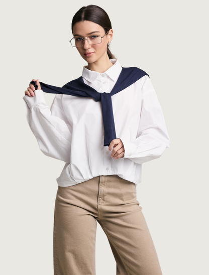 Raisonnel Button-Down Shirt with Navy Knit Shawl Set