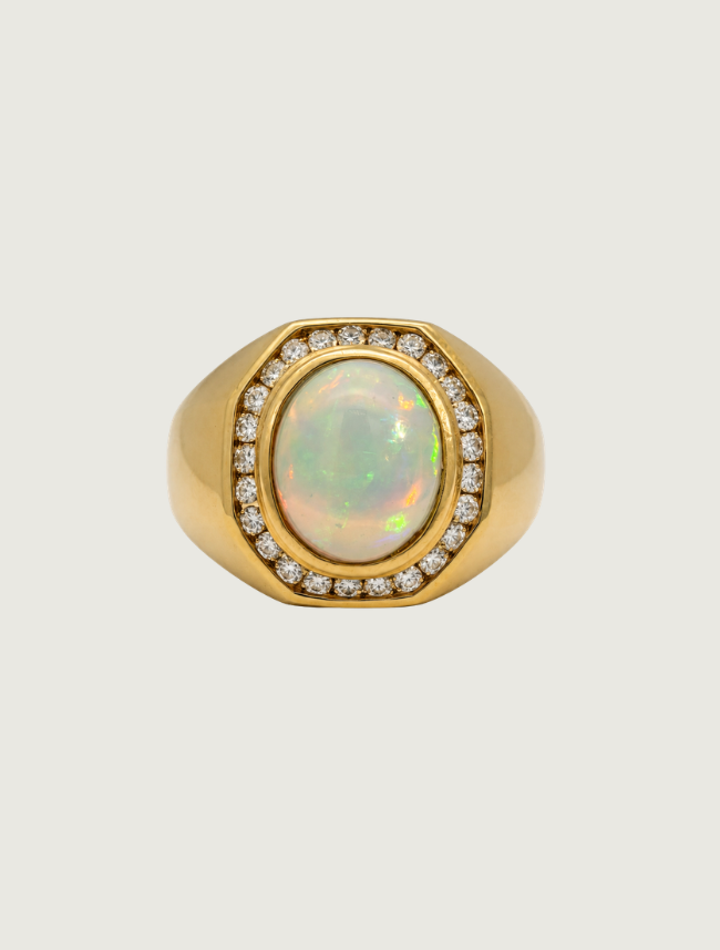 14K Yellow Gold Opal & Diamond Ring