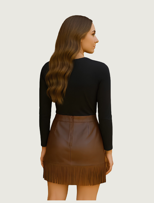 Scully Women's Fringe Hem Leather Skirt