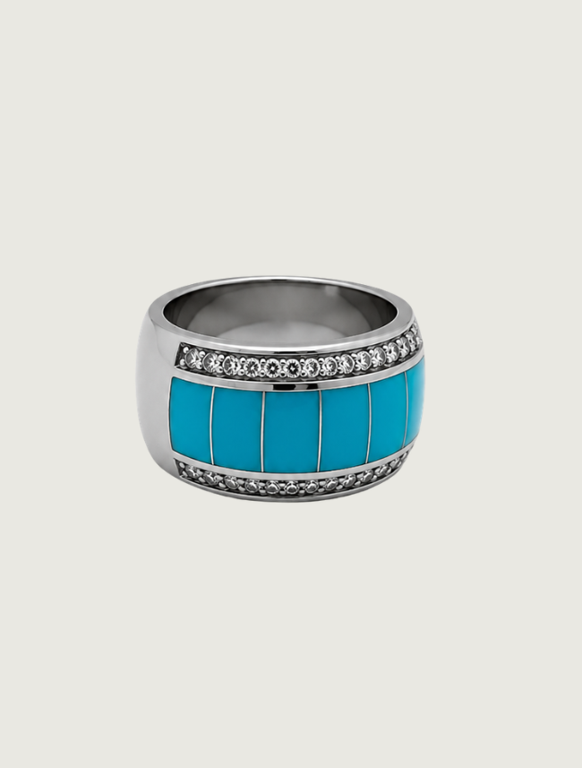 14K White Gold Turquoise and Diamond Ring