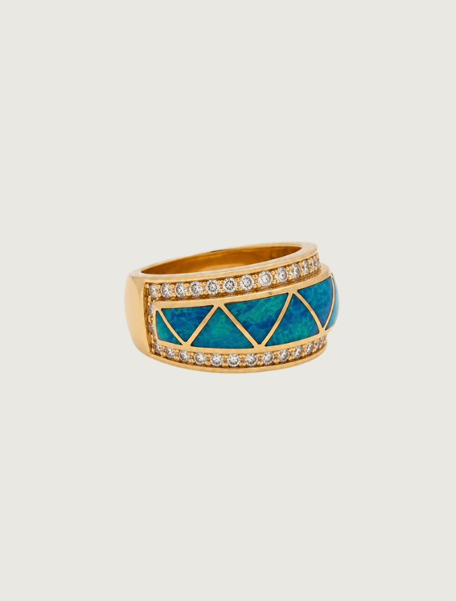 14K Yellow Gold Opal & Diamond Ring